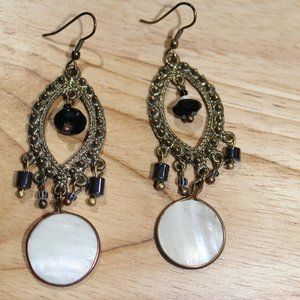 Estate Vintage Filigree Mother of Pearl Earrings